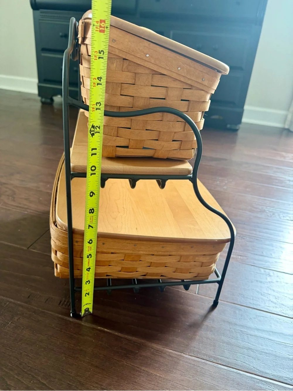 Longaberger Natural Wood Two-Tier Basket Stand with Lids